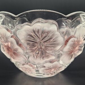 Vintage Mikasa Nova Pink Pansy Crystal Glass Bowl/2 Candy Dishes/Candle Holder